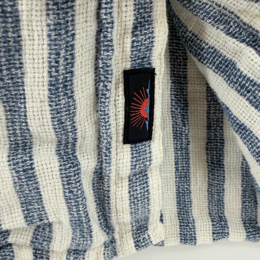 Faherty Palma Linen Shirt Women S Blue White Striped Short Sleeve Button Down - Picture 6 of 7